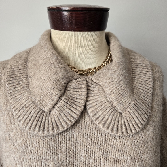 ASTR- The Label Dashwood Collar Puffed Sleeve Wool Sweater In Taupe. Size Medium - Picture 4 of 12